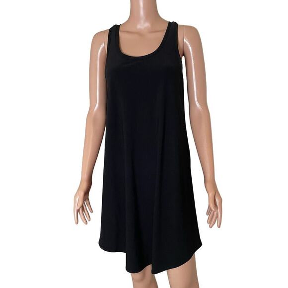 Leith shift sheath dress black spandex slinky wrinkle resistant halter neck SM - Picture 2 of 12